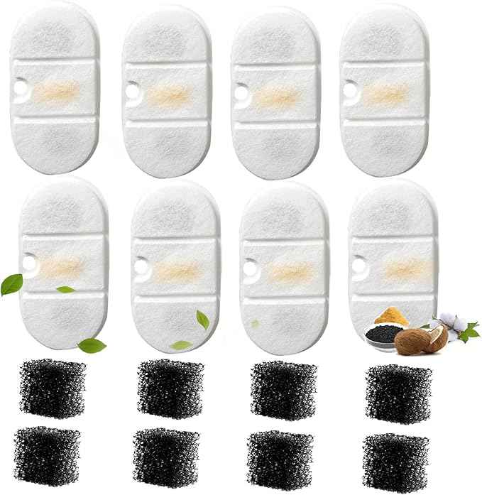 8 Pack Replacement Cat Water Fountain Filters with 8 Sponges Compatible with PETLIBRO Capsule Pet Fountain: PLWF002, 71oz/2.1L for Ultra Quiet Pet Water Fountain