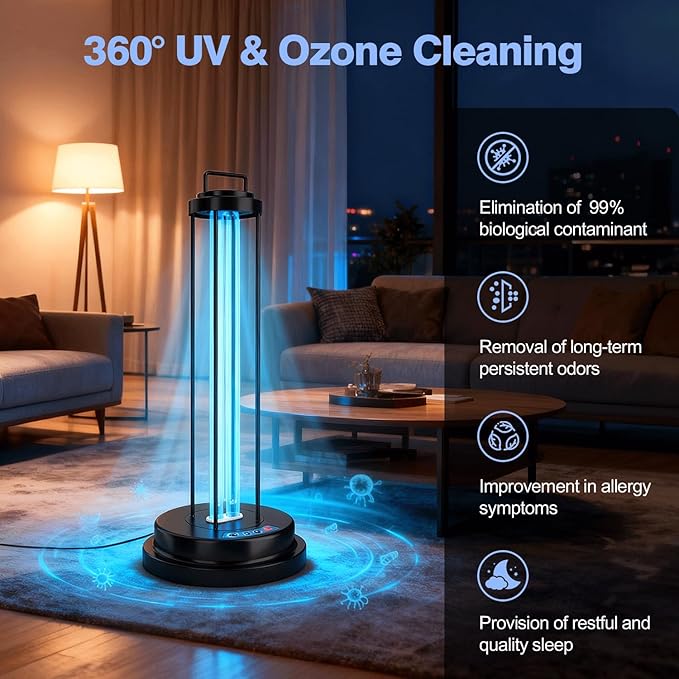 UV Light Sanitizer, 40W Metal Ultraviolet Sanitizer with Ozone, Ultraviolet Light with 3 Speed Timings, Home Disinfection Device, Dust Mites Remover for Room, Kitchen, Hotel, Office