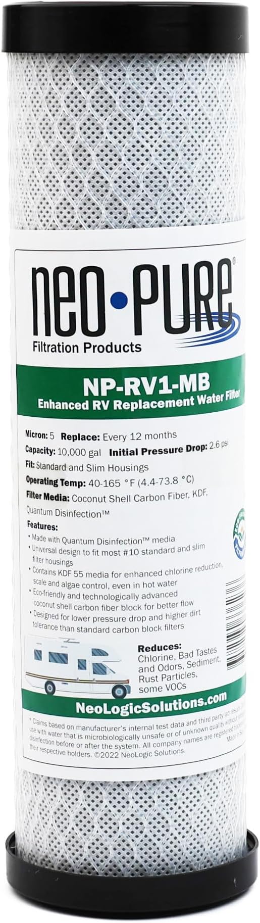Neo-Pure NP-RV1 Replacement RV Water Filter | Compatible with Slimline & Standard Style Housings | 5 Micron Filtration for Clean, Safe Drinking Water (NP-RV1-MB)