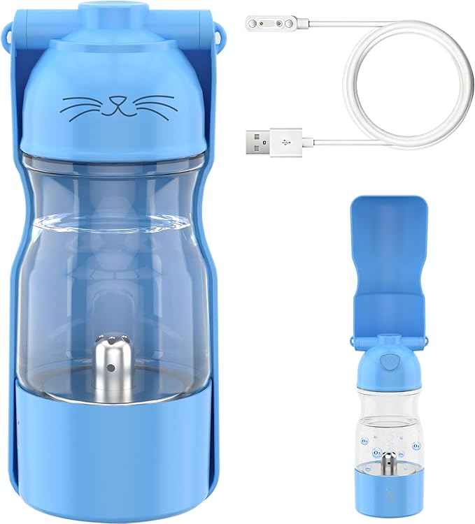 Portable Dog Water Bottle with Ozone Purification - Active Oxygen Puppy Water Bowl & Dispenser for Travel, (A-013B-blue)