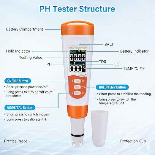 hygger Pool Salt Tester & PH Meter, 5-in-1 Digital Pool Water Tester, High Accuracy Salinity PH Temp EC and TDS Saltwater Pool Test Kit for Aquarium Swimming Pool Hot Tub and Swim Spas