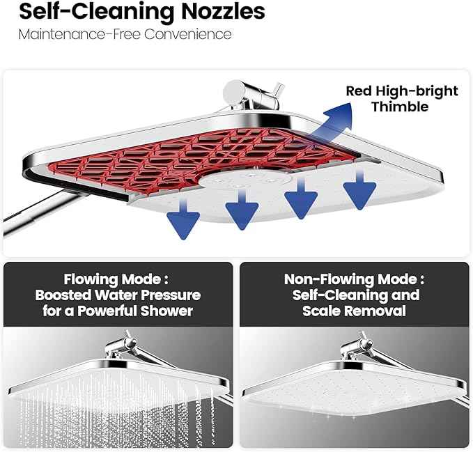 JOMOO Handheld Shower Head Combo, 12 Inch Rain Shower Head, Dual Showerhead Set with Filtered Handheld, Power Wash Mode, 10 Spray Settings, 3-Way Diverter, High Pressure for Bathroom, Chrome