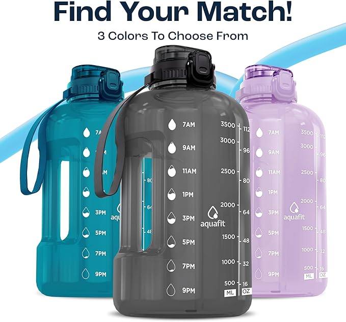AQUAFIT 1 Gallon Water Bottle with Time Marker - Straw & Chug Lid - BPA Free Gym Water Bottle with Straw - Big Gallon Jug (Purple Haze, 128 oz - 2in1 Lid)