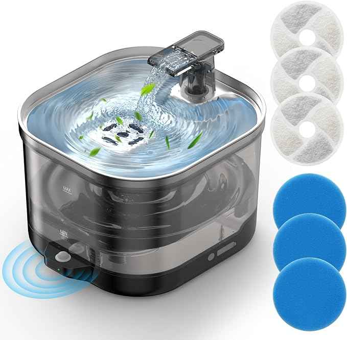 Wireless Cat Water Fountain Cordless with External Pump, 68oz Rechargeable Automatic Pet Cat Fountains for Drinking with Motion Sensor, Quiet Pump (3 Filter)