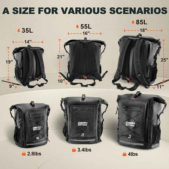 Waterproof Backpack Dry Bag 35L/55L/85L– Heavy Duty Roll-Top Hiking Backpack for Travel, Kayaking, Boating, Camping, Rafting and Fishing