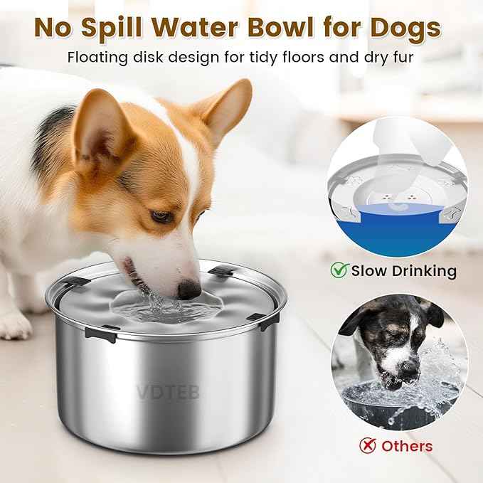 Dog Water Bowl 1.5Gal/5.6L Stainless Steel No Spill Water Bowl for Dogs Spill Proof Slow Drinking Dog Water Feeder with Anti-Slip for Medium Large Messy Drinkers