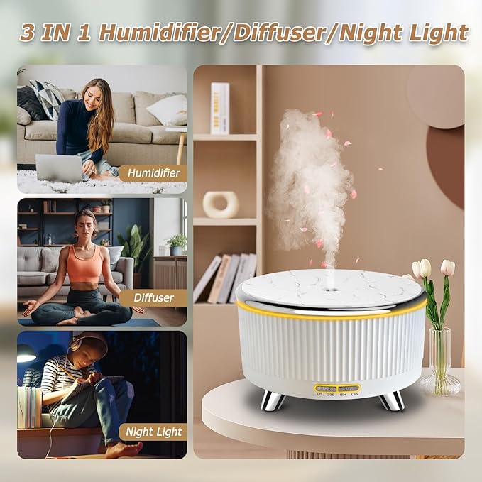 Essential Oil Diffuser for Large Room 500ml,Diffusers for Home with R/C,Aromatherapy Diffuser Waterless Auto Off,Cool Mist Humidifier 7 Colors Light & 3 Mist Modes for Bedroom Office White Silver
