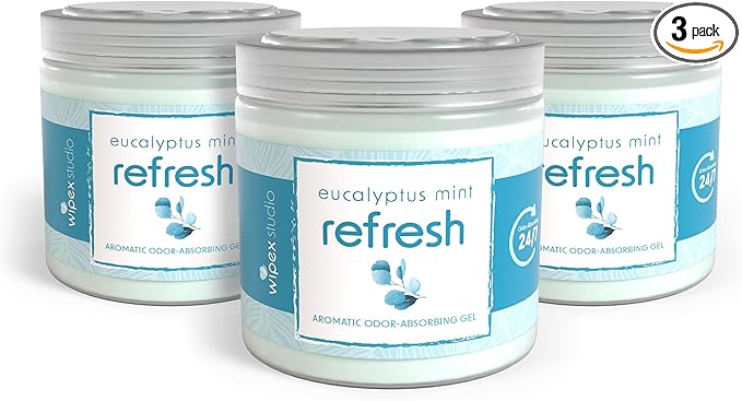 Wipex Odor Eliminator for Home - Eucalyptus & Mint Odor Absorber, 15 Oz Gel Jar, Long-Lasting Freshness, Ideal for Rooms, Offices, and Yoga Studios, Effective Odor Eliminator, 3Pk