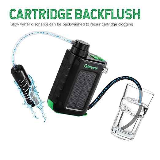 Greeshow Electric Portable Water Filter with Reusable 0.01 Micron Filter for Camping, Hiking, Survival with 3000mAh Portable Power Bank, Suport USB/Solar/Hand Crank Charing (Set of 2 Filters)