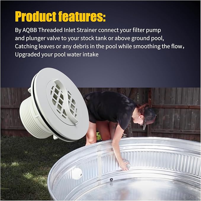 Threaded Inlet Strainer Kit Compatible with Intex Filter Pumps w/ 1-1/2" Hoses,Incl Rubber Washer and Strainer Nut,Inlet Strainer use for Stock Tank Pools & Above Ground Pool - AquaVibe