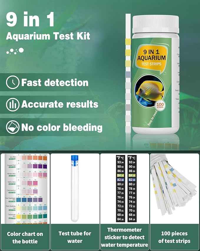 Pawfly 9 in 1 Aquarium Test Kit, Fish Tank Test Strips for pH Chlorine Nitrate Nitrite Carbonate Hardness Total Alkalinity Iron Copper, Freshwater Saltwater Test Kit