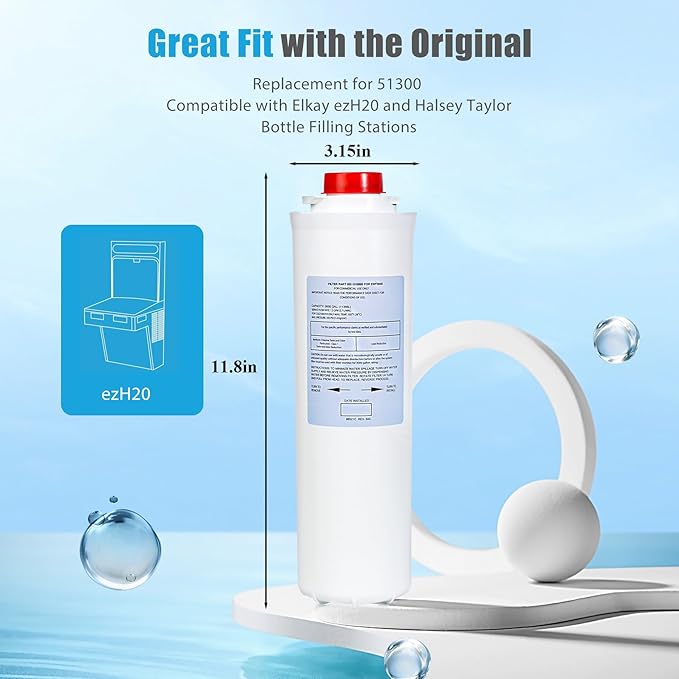 51300C, Replacement for Elkay 51300C, Replacement 55898C Filters, Replacement Bottle Stations Compatible with Ezh2o Filter ERF750, 55898C, EWF3000 (No Chip 4-Pack)