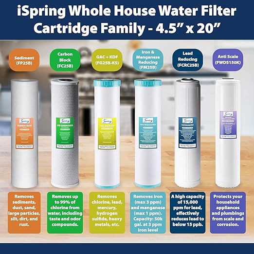 iSpring WGB12B 1-Stage Whole House Water Filtration System w/ 20” x 4.5” Carbon Block Filter - Reduces up to 99% Chlorine