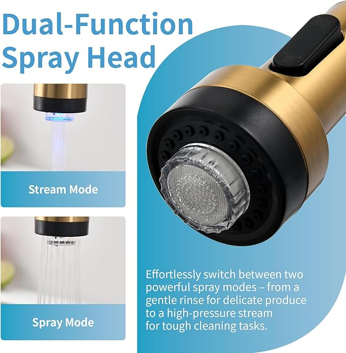 GIMILI Gold Kitchen Faucet with Soap Dispenser Single Hole Pull Down Sprayer LED Faucet, Suitable for Farmhouses, RV, Laundry Room, Outdoor, and Campers. Llave para fregadero de cocina