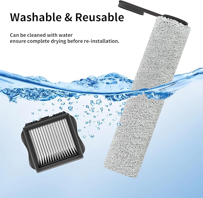 Roller Brush and Filters Replacement Compatible with Tineco Floor ONE S5/Floor One S5 Pro Cordless Vacuum Cleaner,Replacement Parts Include 3 Brush Rollers, 3 Filters - AquaVibe