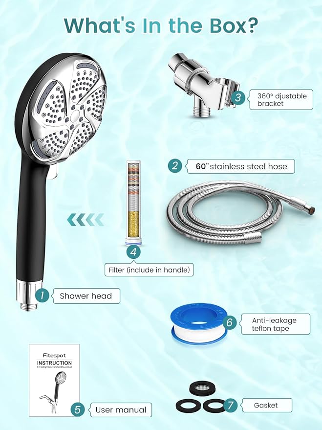 Filtered Shower Head with Handheld, High Pressure 7 Mode, Anti-clog Nozzles, Built-in Power Wash to Clean Tub, Shower Head with Filters for Hard Water, Remove Chlorine - Reduce Dry Itchy Skin