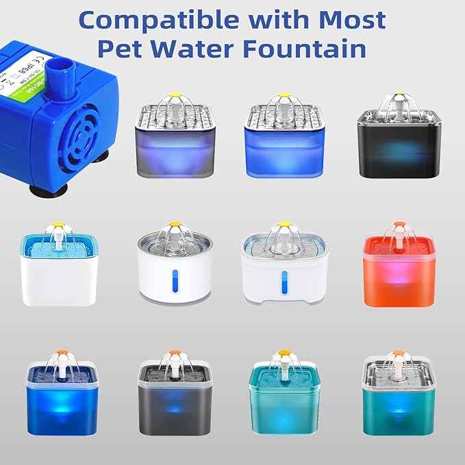 IP68 DR-DC160 submersible water pump Cat Water Fountain Pump for Tritone Ceramic, Stainless Steel, Round Flower Cap Cat Fountains, Automatic Pet Water Dispenser Replacement Pump (No LED)