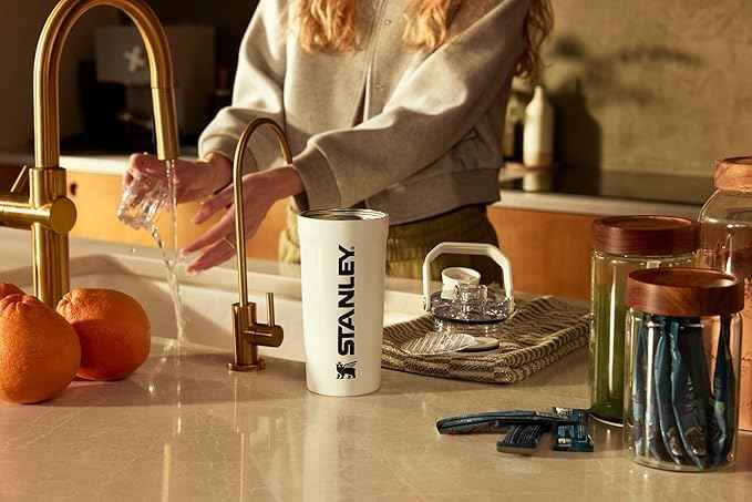STANLEY Vitalize Shaker Bottle 20 oz | Leakproof Insulated Stainless Steel Shaker Cup | Base Storage and Twist On Fast Flow Lid | Protein Shakes and Pre Workout Powder | BPA-Free | Chili Black