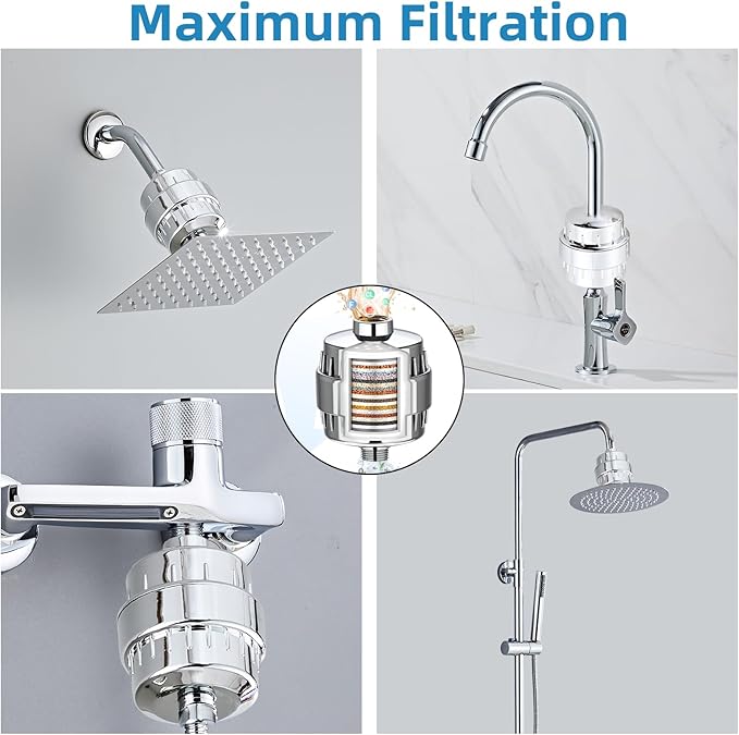 Shower Filter for Hard Water Two Replacement Cartridge High Output Shower Water Filter Silver Remove Chlorine and Fluoride(Black)