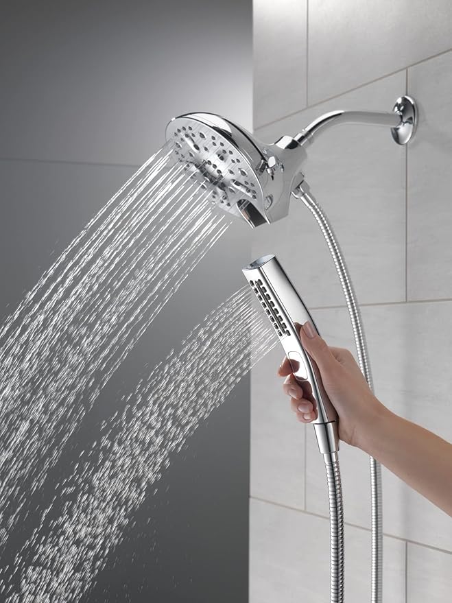 Delta Faucet 5-Spray In2ition 2-in-1 Dual Hand Held Shower Head with Hose, H2Okinetic Handheld Shower Head with Magnetic Docking, Chrome Handheld Shower Heads, Chrome 58620-PR25-PK