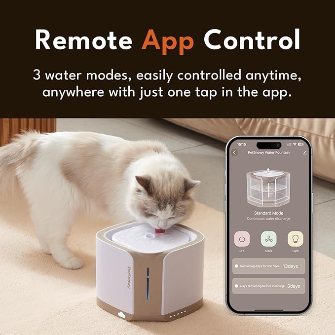 PetSnowy Snow+ Cat Water Fountain with Safe-Sip Pump, 68oz Automatic Cat Fountain for Cats Small Dogs with 3 Working Modes & Visualization Window Ultra Quiet Pet Water Fountain with Filter (Blue)