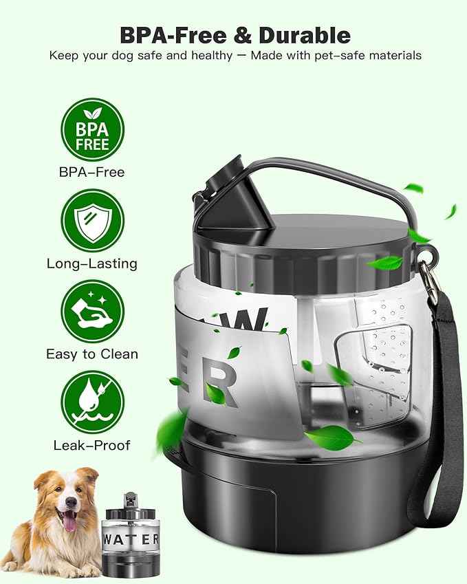 Dog Water Bottle Portable Bowls - 56oz Large Travel Water Bowl Dispenser for Dogs, Pet Camping Beach Essentials Traveling Car Park Accessories, Leak Proof Pet Drinking Dispenser for On The Go, Black