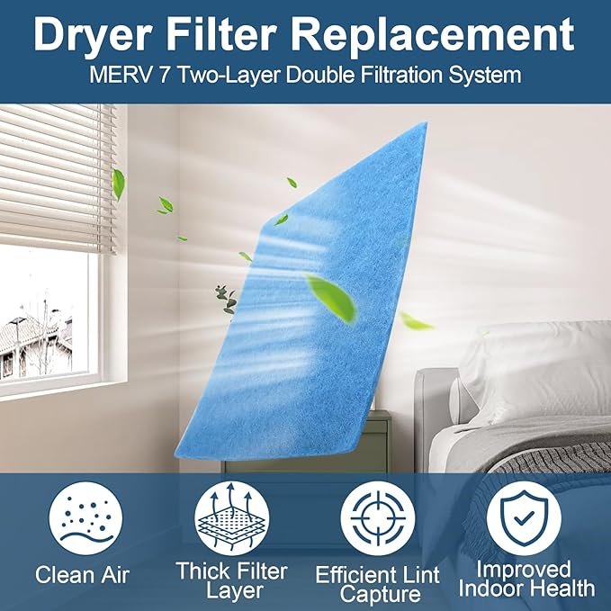 Dryer Filter Replacement for Better Vent Indoor Dryer Vent,Polyester Dryer Lint Filter,Universal Lint Trap Pad,12 Pack - AquaVibe