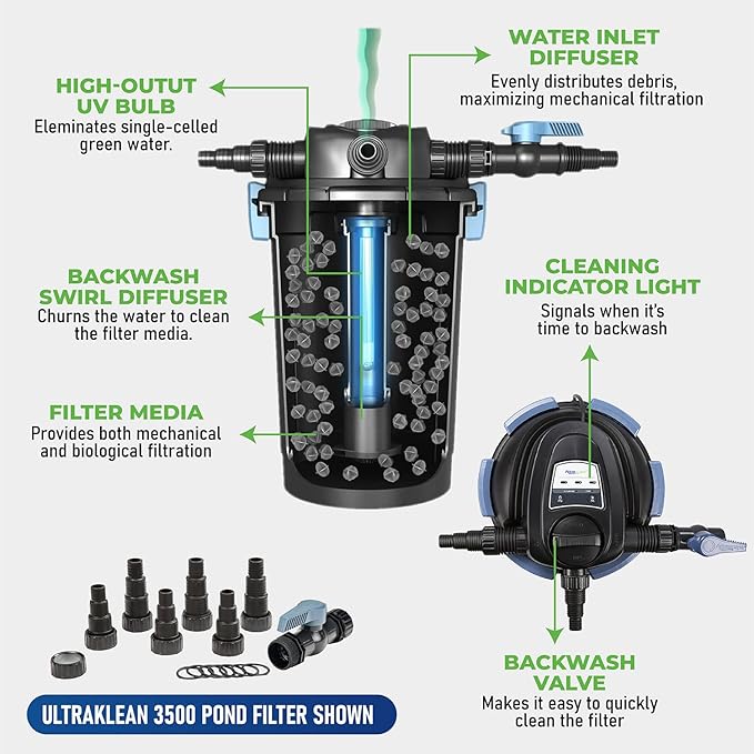 Aquascape 95054 UltraKlean 3500 Biological Pressure Filter with 28 Watt UV Clarifier Sterilizer, 5,200 GPH,Black