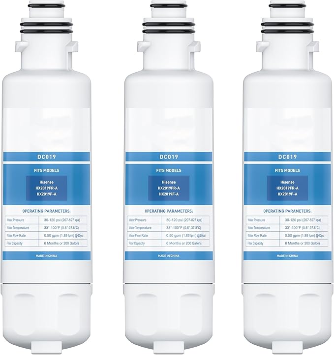 HX2019FR-A, HX2019F-A Water Replacement, Compatible With Hisense HRM260N6TSE, HRFD560SW, HRCD585BW, HRCD650BW, HRFD634BW, HRCD586TBWB and Mora MRM260N6TSE, 3 PCS