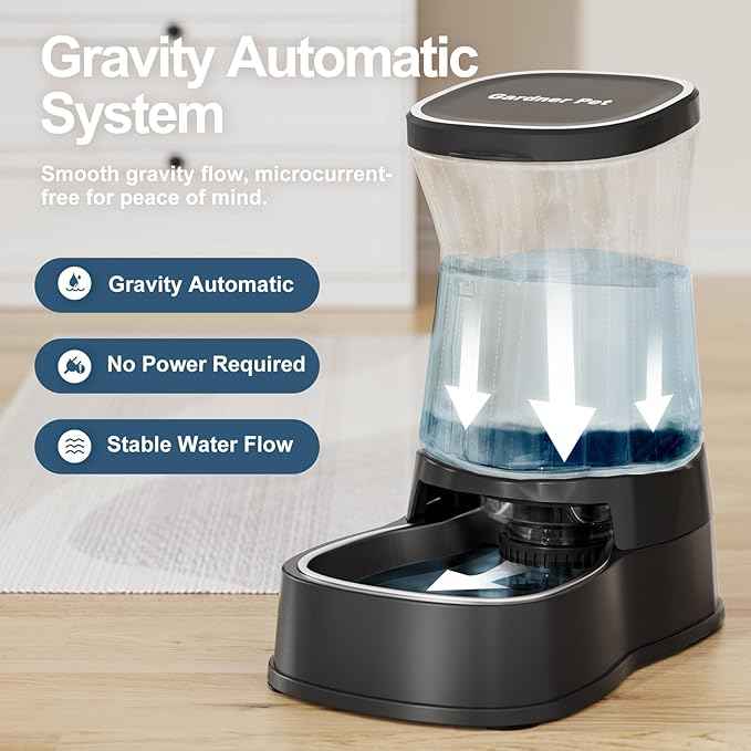 Automatic Gravity Water Dispenser for Dogs, 1Gallon Stainless Steel Dog and Cat Water Bowl Dispenser, Dog Water Fountain Dispenser for Small&Medium Dogs, Cats, Puppies(Black)