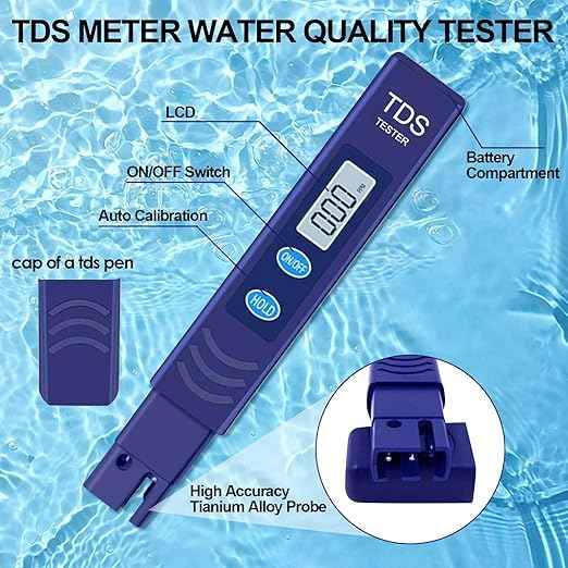 TDS Meter, Digital Water Quality Tester with Automatic Temperature Compensation (ATC), 0-9990 ppm Range, for Drinking Water, Tap Water, Aquariums, Water Filters (Blue)