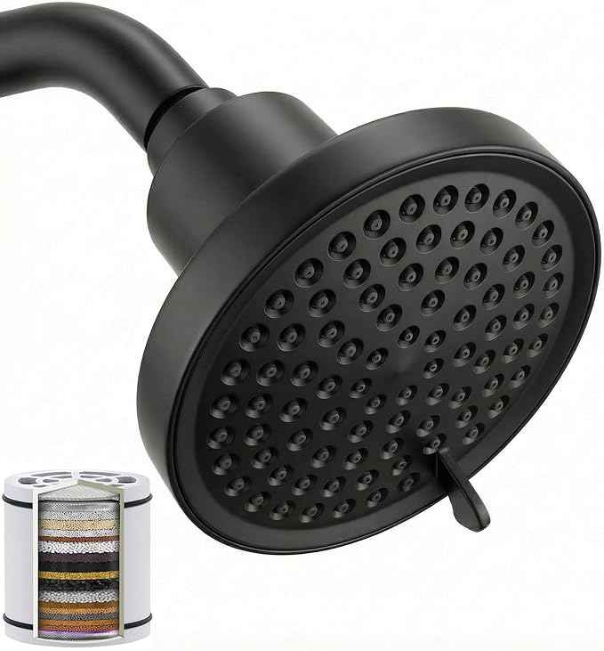 6" Shower Head and 25 Stage Shower Filter Combo, High Pressure 7 Spray Settings Filtered Showerhead with Water Softener Filter Cartridge for Hard Water Remove Chlorine and Harmful Substances(Black)