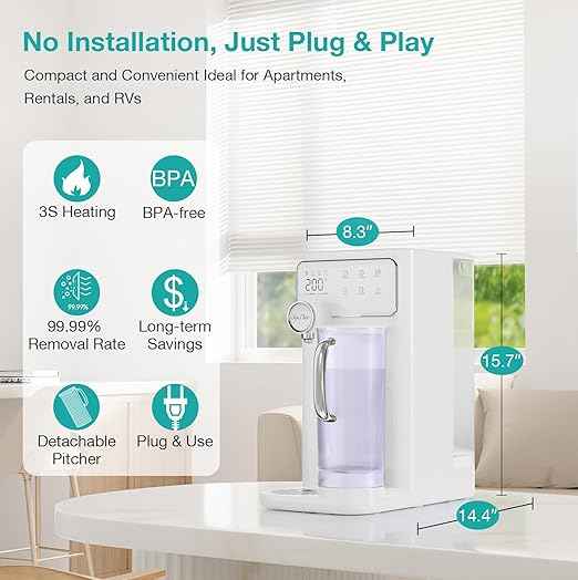 SimPure Y10H Instant Hot Reverse Osmosis Water Filter Countertop, 6-Stage RO Water Filtration System, Heating Water Dispenser with Protection Lock, Removable Water Pitcher, No Installation