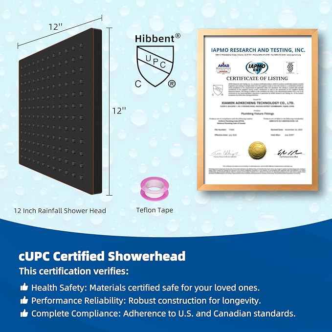Hibbent cUCPC Certified Thickness Metal Rain Shower Head, 12'' High Pressure Shower Heads, Large Bathroom Shower Head with Adjustable Brass Ball Joint, Waterfall Full Body Coverage, Oil Rubbed Bronze