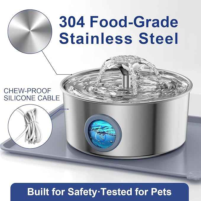 LucidShine 108oz/3.2L Stainless Steel Cat Water Fountain with 4 Replacement Filters(Up to 4-Month Supply, Ultra Quiet Automatic Pet Water Dispenser, Dishwasher Safe Metal Bowl for Cats & Dogs