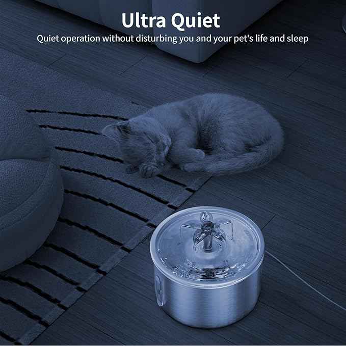 Stainless Steel Cat Water Fountain, 68oz/2.0L Cat Fountain with Flower Waterfall Spout Pet Water Fountain for Cats Indoor, Dog Water Fountain with Sponge