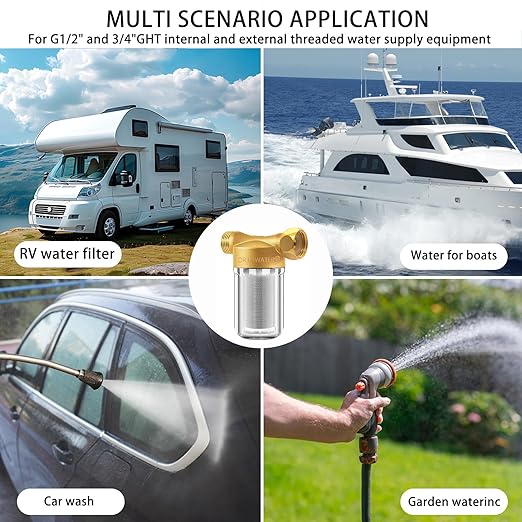 Upgraded Reusable Brass Washer Wate Filter, 40 Micron Washing Machine Water Filter, for Washing Machine, Heater, Camping, RV, Garden, Anti Scale Protecting Appliances Sediment Filter