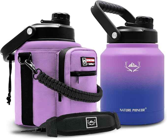 NATURE PIONEOR 84 oz Insulated Water Bottle - Double Vacuum Stainless Steel Water Jug with Holder/Carrier, Wide Mouth, Outdoor Sports, Hiking, Camping, Gym