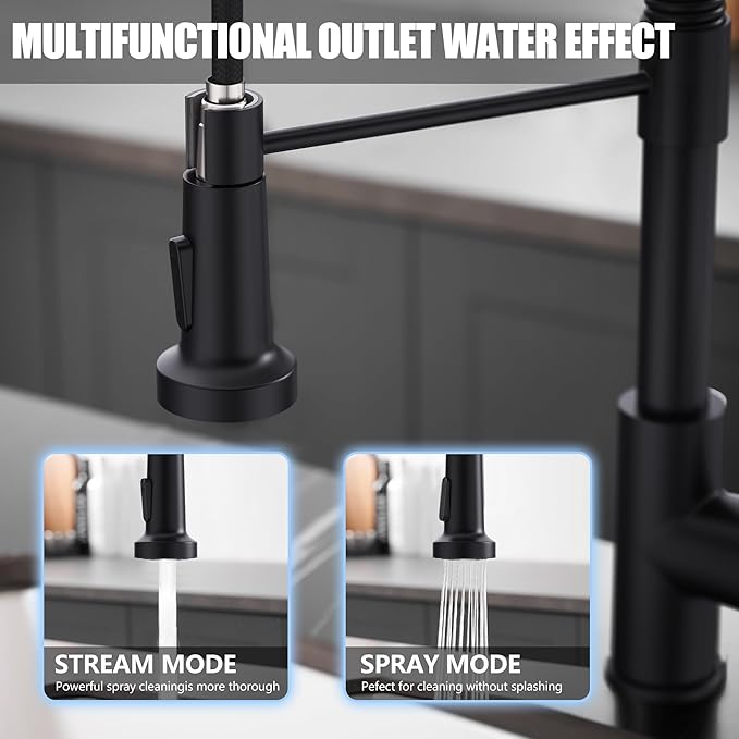 GIMILI Black Kitchen Faucet with Pull Down Sprayer Single Hole Spring Kitchen Sink Faucet, Suitable for Farmhouses, RV, Utility Laundry Room, Outdoor, and Campers. Llave para fregadero de cocina