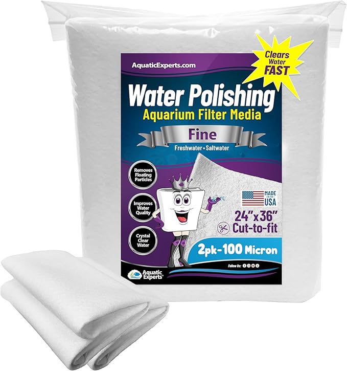 Aquatic Experts Aquarium Polishing Filter Pad, Water Polishing Pad for Aquarium Filters, Filter Floss for Fish Tank Filters, (100 Micron, 24" x 36" - 2 Pack) - AquaVibe