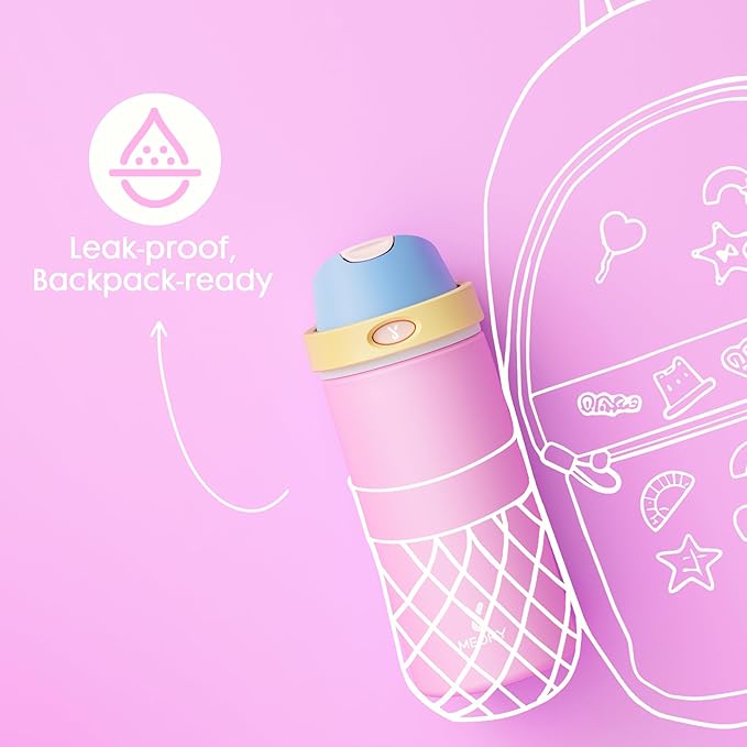 18 oz Insulated Water Bottle for Kids: Meoky Metal Water Bottle with 2-in-1 Straw and Spout Lid - Leak Proof, Cold for 24 Hours, Fits in Car Cup Holder for Girls School Sports, Fruit Punch