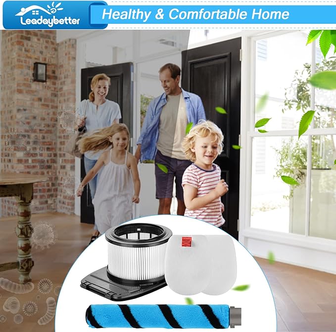 Leadaybetter Filter Replacement for Shark IZ662H Vertex Pro Lightweight Cordless Stick Vacuum with DuoClean PowerFins, 2 HEPA Filters, 1 Soft Roller, Compare to Prat XHFIZ500 & XFFKIZ600 & 855FFJ362H - AquaVibe