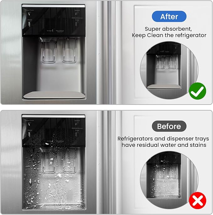 GLACIER FRESH Cuttable Refrigerator Drip Catcher, Water Absorbent Fridge Water Dispenser Drip Tray, Replacement for Whirlpool, GE, Samsung Fridge Accessories, Grey (Rectangular - 2pcs) - AquaVibe