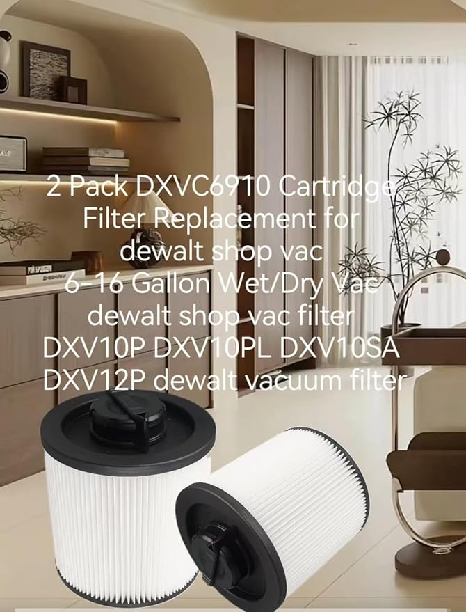 2 Pack DXVC6910 Cartridge Filter for vacuum filter replacement DEWALT Vacuum Cleaners 6-16 Gallo, wet/dry vac filter Compatible With DeWalt DXV10P DXV10PL DXV10SA DXV12P DXV09P DXV14P DXV16P DXV06P - AquaVibe