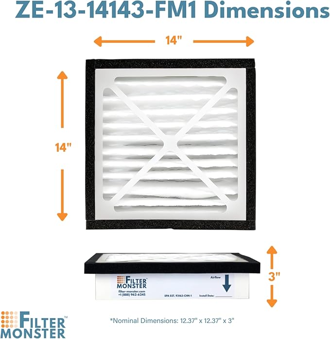 Filter-Monster - Replacement MERV 13 HEPA Filter Bundle - Compatible with Zephyr VGF Series 14x14x3 Whole Home Return Air Grille Filter, 2 Filter Replacement Bundle - AquaVibe