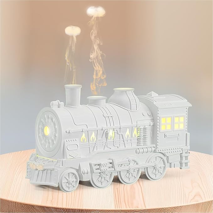 Train Diffuser 300ml, Aromatherapy Diffuser Cool Mist Ultrasonic Aroma Train Diffuser with Remote Control 2 Light 2 Mist Mode Auto Shut-Off for Bedroom Office Hotel (White)