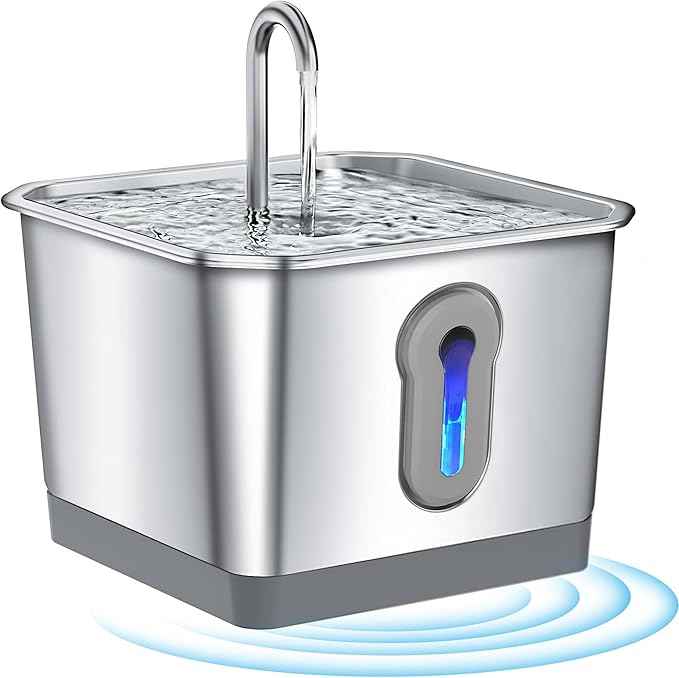 Battery Operated Cat Water Fountain, 3.5L/118oz Stainless Steel Dog Water Fountain with Motion Sensor, Automatic Wireless Water Dispenser Indoor for Pets with Water Level Window, Multi-Filtration