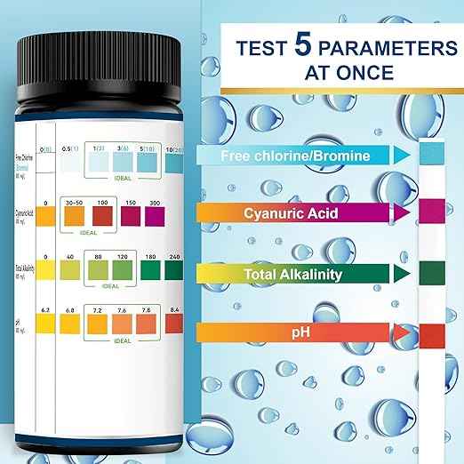 Pool Test Strips,100 Strips Pool and Hot Tub Test Strips, Swimming Pool Test Strips for Total Alkalinity, pH, Free Chlorine(Bromine),Cyanuric Acid-Pool Spa Water Test -Quick and Accurate Results