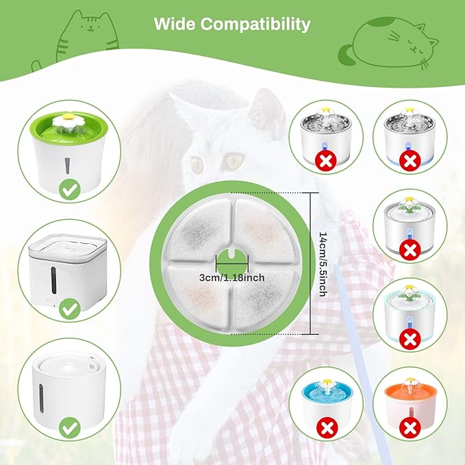 6 Pack Cat Water Fountain Filters, GISOFIK Pet Water Fountain Filters, Triple Filtration Replacement Filters for Most 3L and 2L Flower Cat Drinking Water Fountains(5.5 inch Diameter)