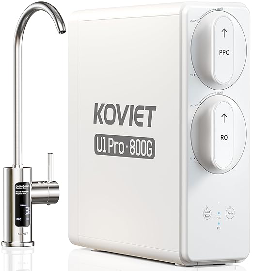 U1 Pro Reverse Osmosis System, 800GPD Tankless Reverse Osmosis Water Filter, 10-Stage Under Sink RO Water Filtration System, NSF/ANSI 42&58 Certified with Smart LED Faucet, 3:1 Pure to Drain